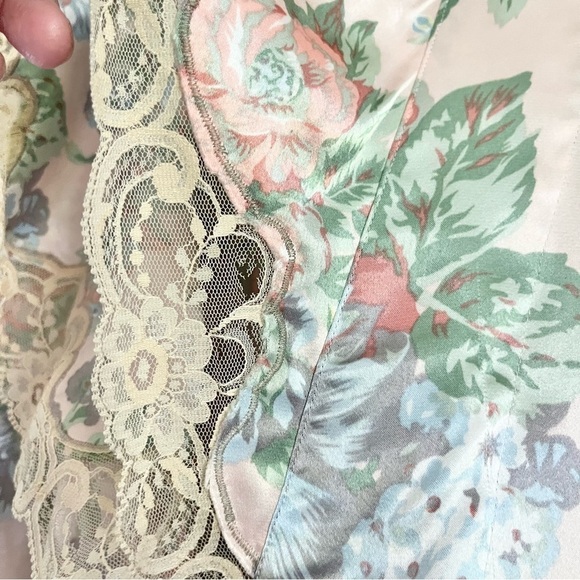 Vintage Victoria’s Secret Gold Label Satin Floral Lace‎ Midi Robe Pink Medium - Picture 10 of 13